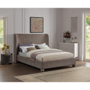  Meridian Penny Brown Linen Textured Fabric Upholstered King Bed IMAGE 2