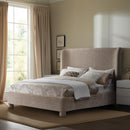  Meridian Penny Beige Chenille Fabric Upholstered Full Bed IMAGE 2