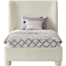  Meridian Penny Cream Chenille Fabric Upholstered Twin Bed IMAGE 3