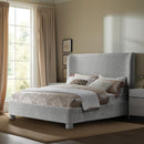  Meridian Penny Grey Chenille Fabric Upholstered Queen Bed IMAGE 2
