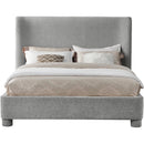  Meridian Penny Grey Chenille Fabric Upholstered Queen Bed IMAGE 3