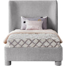  Meridian Penny Grey Chenille Fabric Upholstered Twin Bed IMAGE 3