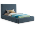  Color_Navy Size_Twin -- Devin Navy Linen Textured Fabric Upholstered Twin Bed IMAGE 1