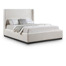 Meridian Flynn Beige Linen Textured Fabric Queen Bed IMAGE 1