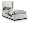  Color_Beige/ Black Size_Twin -- Meridian Flynn Upholstered Platform Bed IMAGE 1