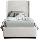  Color_Beige/ Black  Size_Twin  -- Flynn Beige Linen Textured Fabric Upholstered Twin Bed IMAGE 3