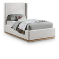  Color_Cream/ Natural Size_Twin -- Flynn Cream Linen Textured Fabric Upholstered Twin Bed IMAGE 1