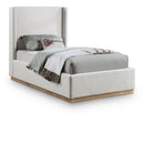 Meridian Flynn Cream Linen Textured Fabric Twin Bed IMAGE 1