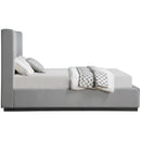  Color_Black/ Grey  Size_King  -- Flynn Grey Linen Textured Fabric Upholstered King Bed IMAGE 4