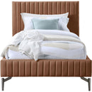  Color_Cognac  Size_Twin  -- Gallo Cognac Vegan Leather Upholstered Twin Bed IMAGE 3