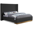  Color_Black/ Gold  Size_Queen  -- Halton Black Boucle Fabric Upholstered Queen Bed IMAGE 1