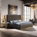  Color_Brown/ Gold  Size_King  -- Halton Brown Boucle Fabric Upholstered King Bed IMAGE 2