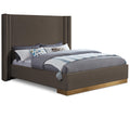  Color_Brown/ Gold Size_Queen -- Halton Brown Boucle Fabric Upholstered Queen Bed IMAGE 1