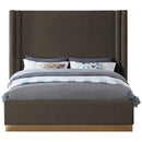  Color_Brown/ Gold  Size_Queen  -- Halton Brown Boucle Fabric Upholstered Queen Bed IMAGE 3