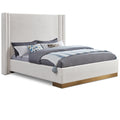  Color_Cream/ Gold Size_Queen -- Halton Cream Boucle Fabric Upholstered Queen Bed IMAGE 1