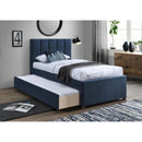  Color_Navy -- Harper Navy Linen Textured Fabric Upholstered Twin Trundle Bed IMAGE 2