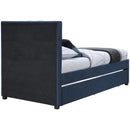  Color_Navy -- Harper Navy Linen Textured Fabric Upholstered Twin Trundle Bed IMAGE 6