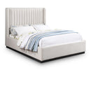  Color_Beige/ Black  Size_Queen  -- Logan Beige Linen Textured Fabric Upholstered Queen Bed IMAGE 1