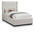  Color_Beige/ Black Size_Twin -- Meridian Logan Upholstered Platform Bed IMAGE 1
