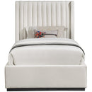  Color_Beige/ Black  Size_Twin  -- Logan Beige Linen Textured Fabric Upholstered Twin Bed IMAGE 3