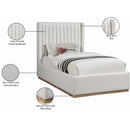 Meridian Logan Cream Linen Textured Fabric Twin Bed IMAGE 9