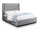  Color_Black/ Grey  Size_Queen  -- Logan Grey Linen Textured Fabric Upholstered Queen Bed IMAGE 1