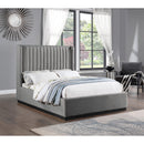  Color_Black/ Grey  Size_Queen  -- Logan Grey Linen Textured Fabric Upholstered Queen Bed IMAGE 2