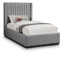  Color_Black/ Grey  Size_Twin  -- Logan Grey Linen Textured Fabric Upholstered Twin Bed IMAGE 1