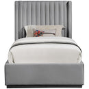  Color_Black/ Grey  Size_Twin  -- Logan Grey Linen Textured Fabric Upholstered Twin Bed IMAGE 3