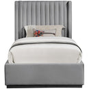 Meridian Logan Grey Linen Textured Fabric Twin Bed IMAGE 3