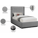  Color_Black/ Grey  Size_Twin  -- Logan Grey Linen Textured Fabric Upholstered Twin Bed IMAGE 9