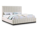Meridian Lucia Beige Linen Textured Fabric King Bed IMAGE 1