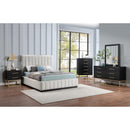  Color_Beige/ Black  Size_Queen  -- Lucia Beige Linen Textured Fabric Upholstered Queen Bed IMAGE 9