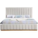  Color_Cream/ Natural  Size_King  -- Lucia Cream Linen Textured Fabric Upholstered King Bed IMAGE 3