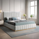 Color_Cream/ Natural  Size_Queen  -- Lucia Cream Linen Textured Fabric Upholstered Queen Bed IMAGE 2