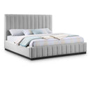  Color_Black/ Grey  Size_King  -- Lucia Grey Linen Textured Fabric Upholstered King Bed IMAGE 1