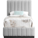  Color_Black/ Grey  Size_Twin  -- Lucia Grey Linen Textured Fabric Upholstered Twin Bed IMAGE 3
