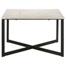  Coaster Furniture Tobin 707698 Square Marble Top Coffee Table - White and Black IMAGE 3