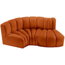 Meridian Arc Cognac Velvet 3 pc Modular Sectional IMAGE 4