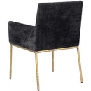  Color_Black/ Brass -- Reeves Black Chenille Fabric Upholstered Dining Arm Chair IMAGE 6