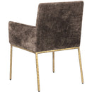  Color_Brass/ Brown -- Reeves Brown Chenille Fabric Upholstered Dining Arm Chair IMAGE 6
