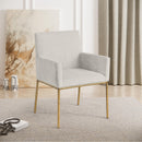  Color_Brass/ Cream -- Reeves Cream Chenille Fabric Upholstered Dining Arm Chair IMAGE 2