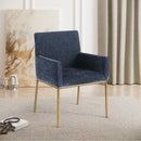  Color_Brass/ Navy -- Reeves Navy Chenille Fabric Upholstered Dining Arm Chair IMAGE 2