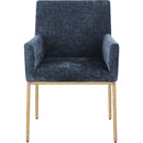  Color_Brass/ Navy -- Reeves Navy Chenille Fabric Upholstered Dining Arm Chair IMAGE 3