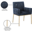  Color_Brass/ Navy -- Reeves Navy Chenille Fabric Upholstered Dining Arm Chair IMAGE 9