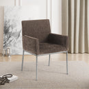 Color_Brown/ Silver -- Reeves Brown Chenille Fabric Upholstered Dining Arm Chair IMAGE 2