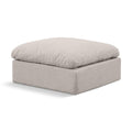 Meridian Indulge Beige Linen Textured Fabric Ottoman IMAGE 1
