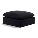 Meridian Indulge Black Linen Textured Fabric Ottoman IMAGE 1