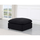 Meridian Indulge Black Linen Textured Fabric Ottoman IMAGE 2