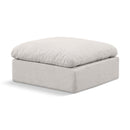Meridian Indulge Cream Linen Textured Fabric Ottoman IMAGE 1